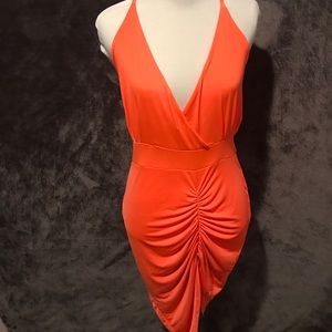 Pretty Little Thing Orange deep v Wrap dress